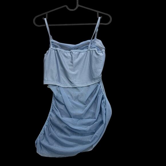 Cider Womens Blue Mesh Ruched Cami Top Sz M Sheer Layered Y2K Grunge Fairy - Picture 7 of 9